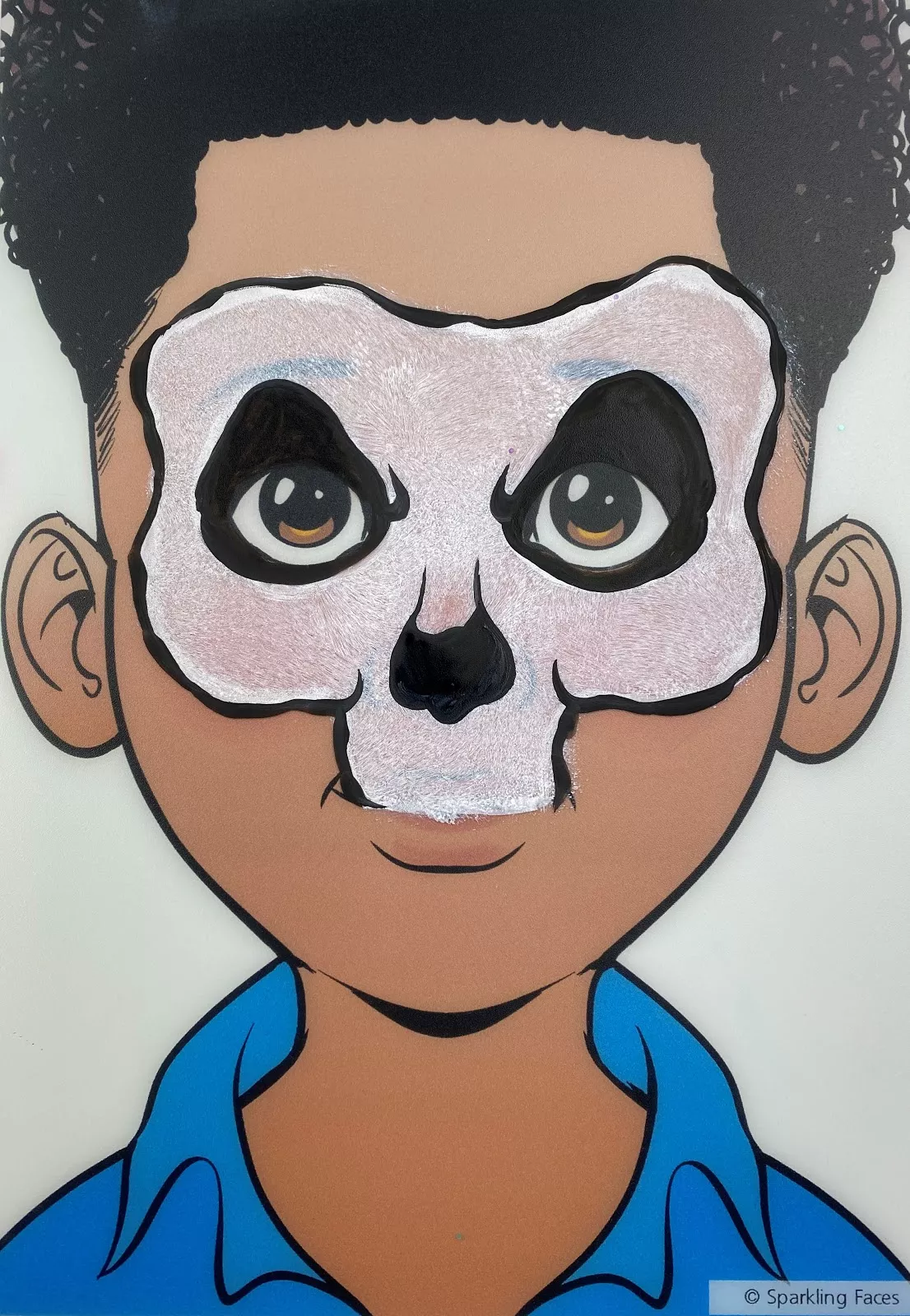 Easy skeleton Halloween makeup, step 4: black eye sockets
