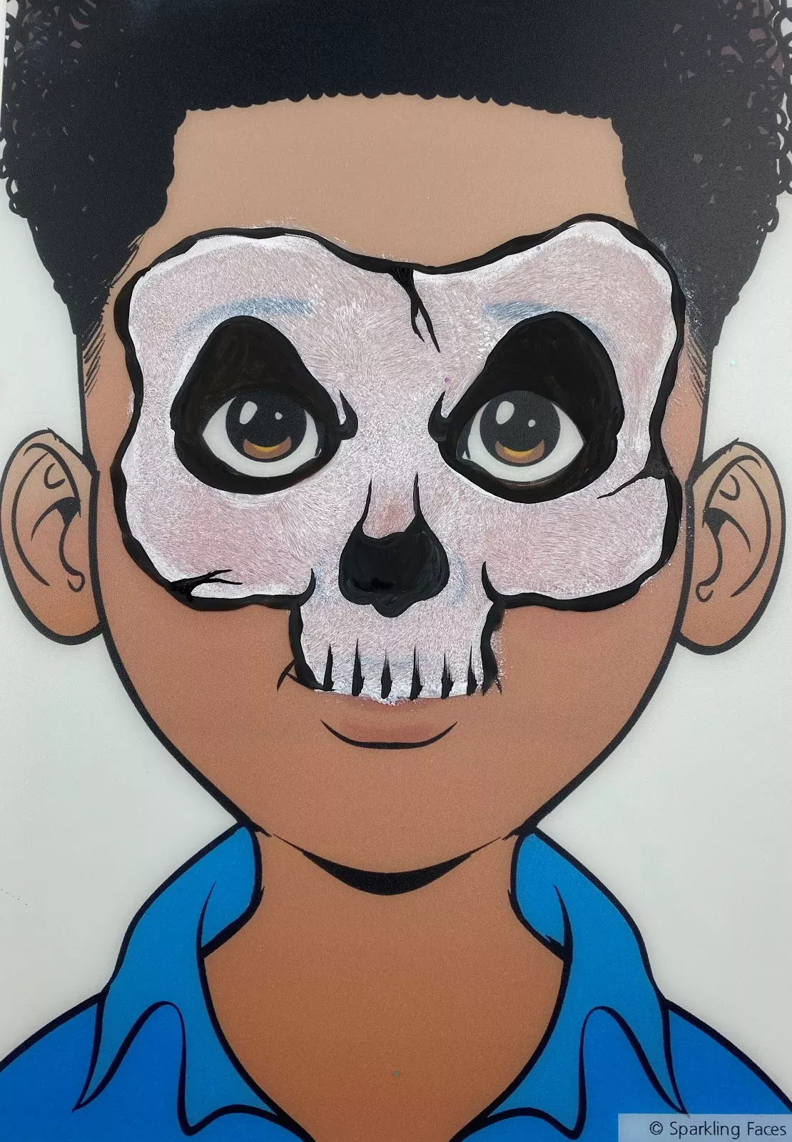 Easy skeleton Halloween makeup, step 5: nose and teeth